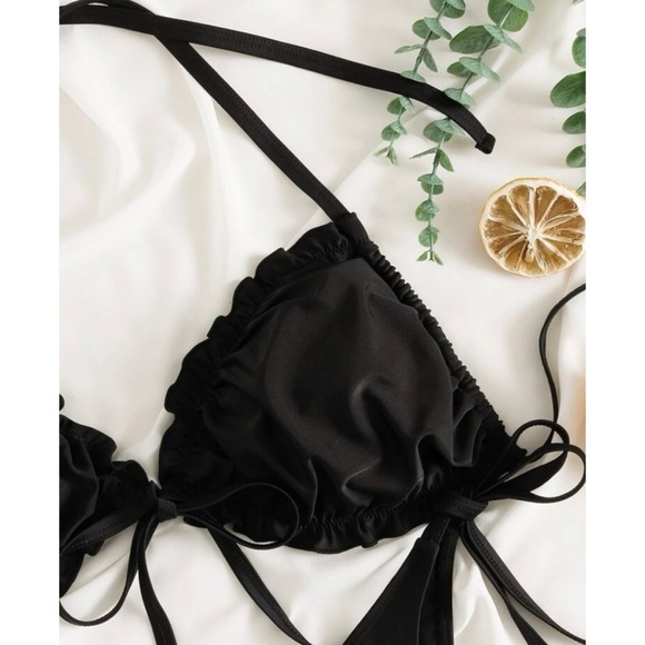 Frill Trim Side Tie Halter Bikini - Picture 3 of 6